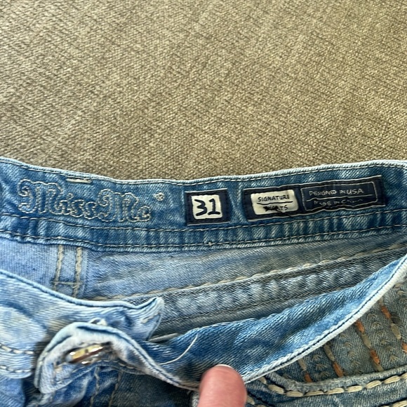 Miss Me Blue Jean Shorts with Frayed Hem and Distressed Look - Picture 3 of 5